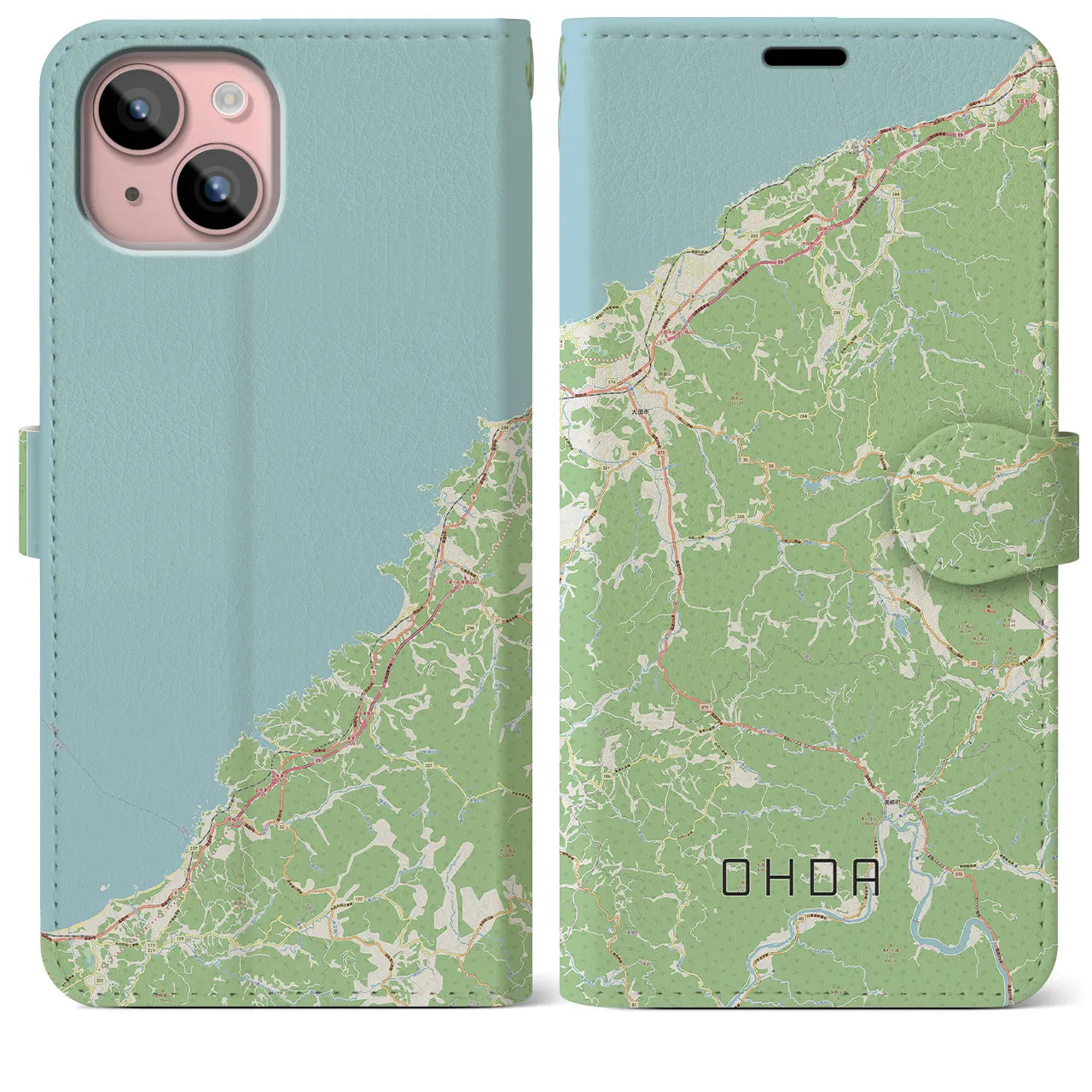 【大田(島根県)】地図柄iPhoneケース(手帳タイプ)ナチュラル・iPhone 15 Plus 用