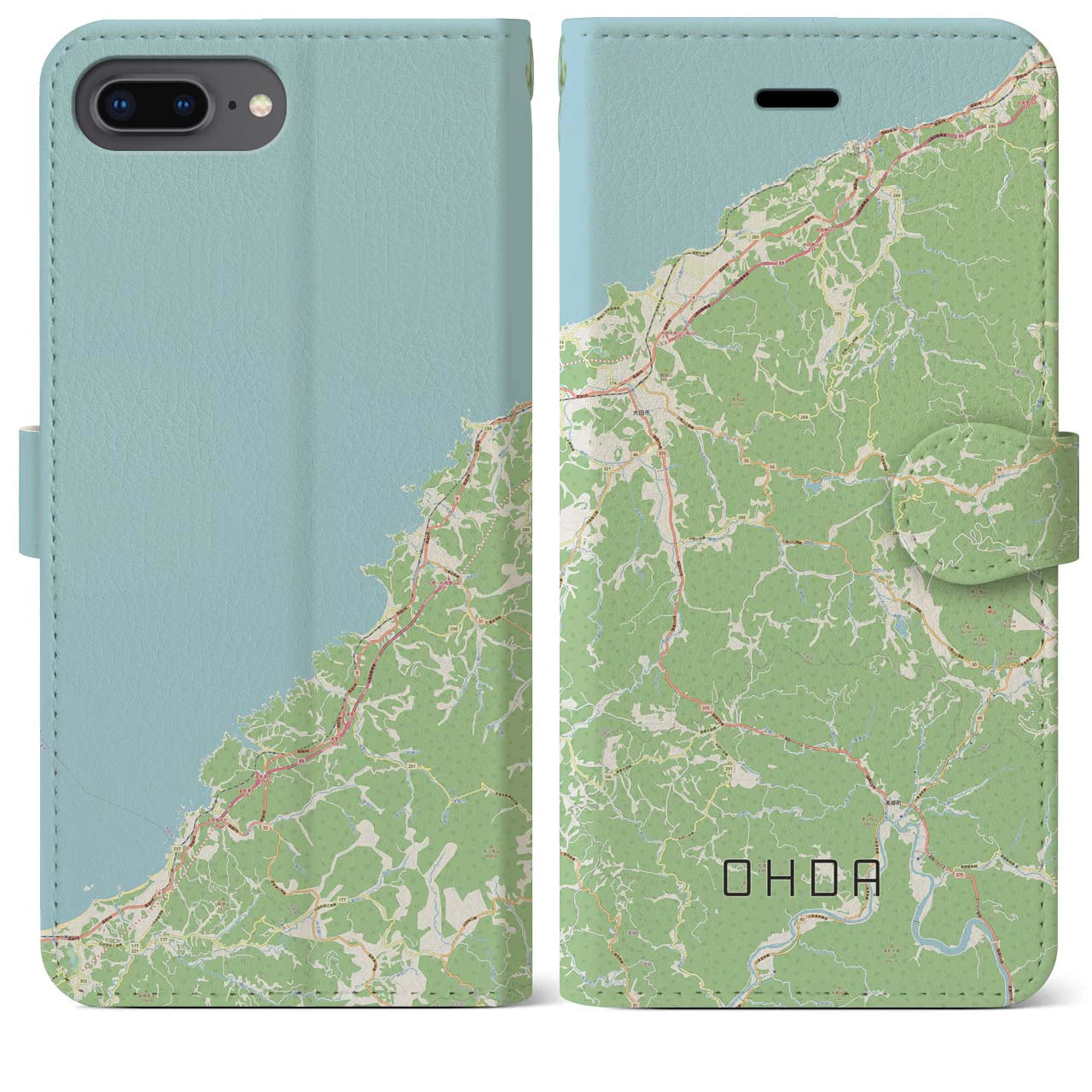 【大田(島根県)】地図柄iPhoneケース(手帳タイプ)ナチュラル・iPhone 8Plus /7Plus / 6sPlus / 6Plus 用