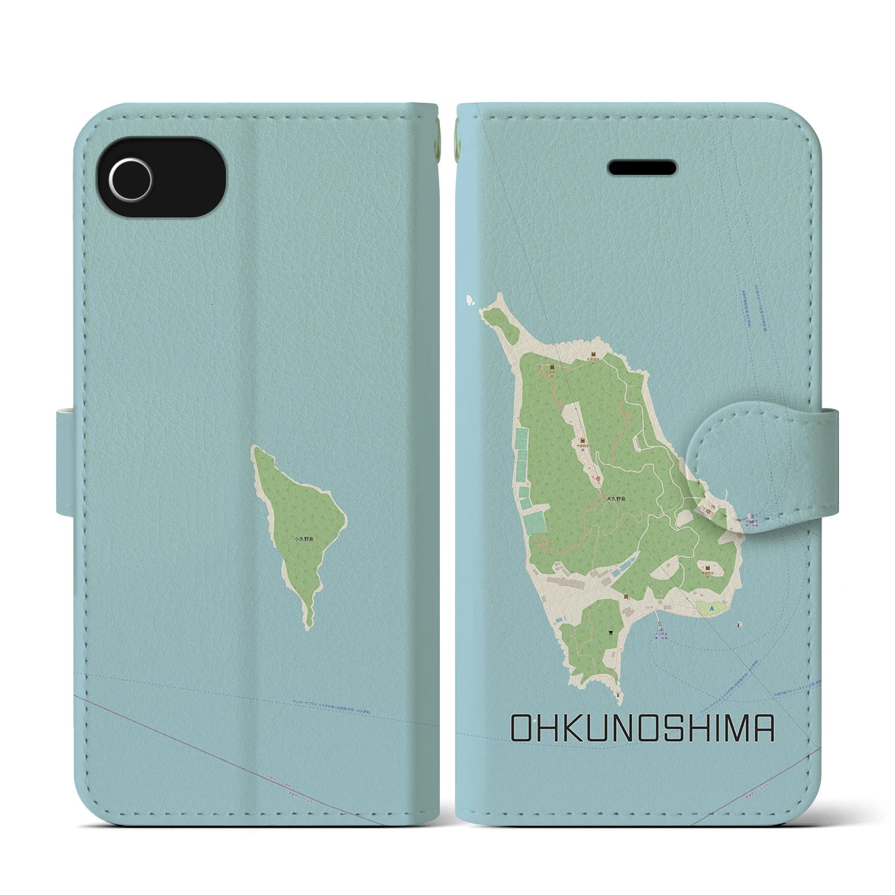 【大久野島(広島県)】地図柄iPhoneケース(手帳タイプ)ナチュラル・iPhone SE(第3 / 第2世代) / 8 / 7 / 6s / 6 用