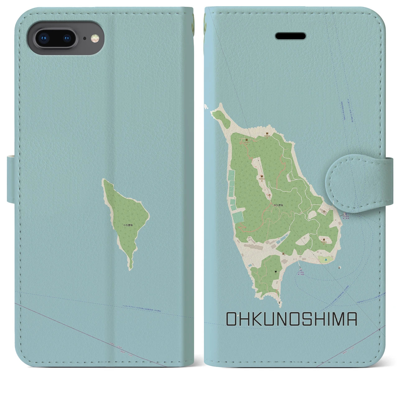 【大久野島(広島県)】地図柄iPhoneケース(手帳タイプ)ナチュラル・iPhone 8Plus /7Plus / 6sPlus / 6Plus 用