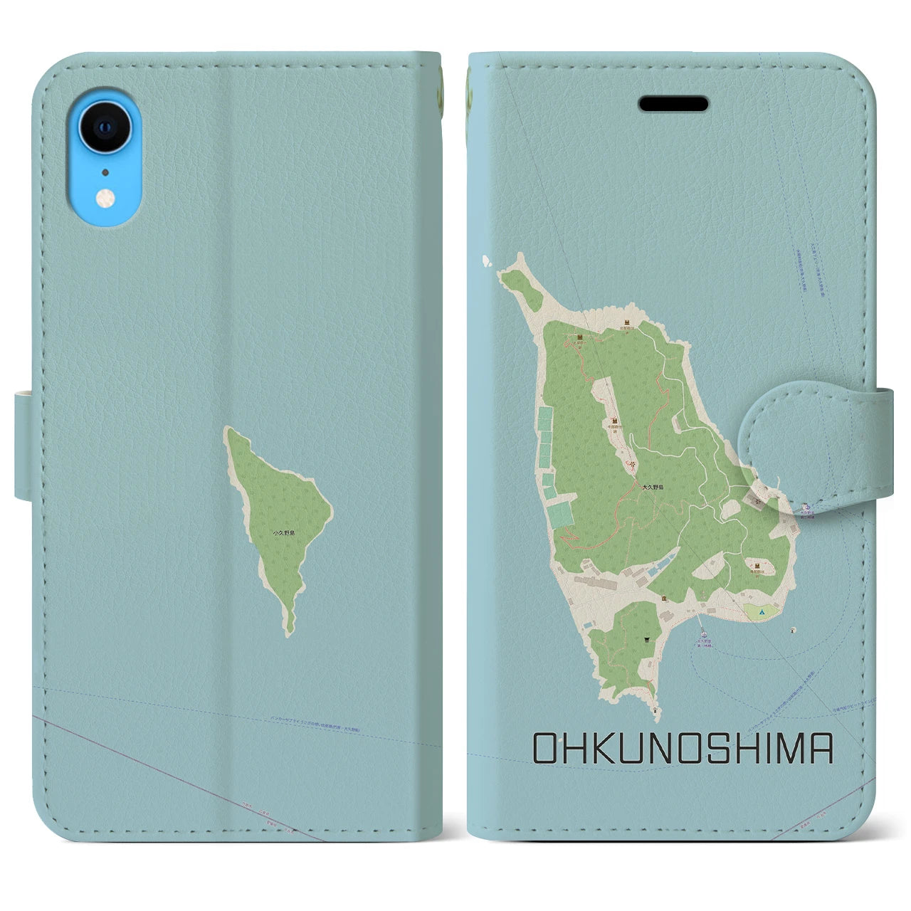 【大久野島(広島県)】地図柄iPhoneケース(手帳タイプ)ナチュラル・iPhone XR 用