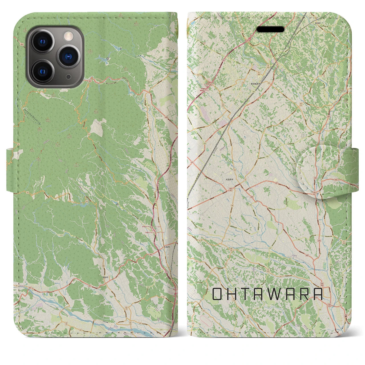 【大田原(栃木県)】地図柄iPhoneケース(手帳タイプ)ナチュラル・iPhone 11 Pro Max 用