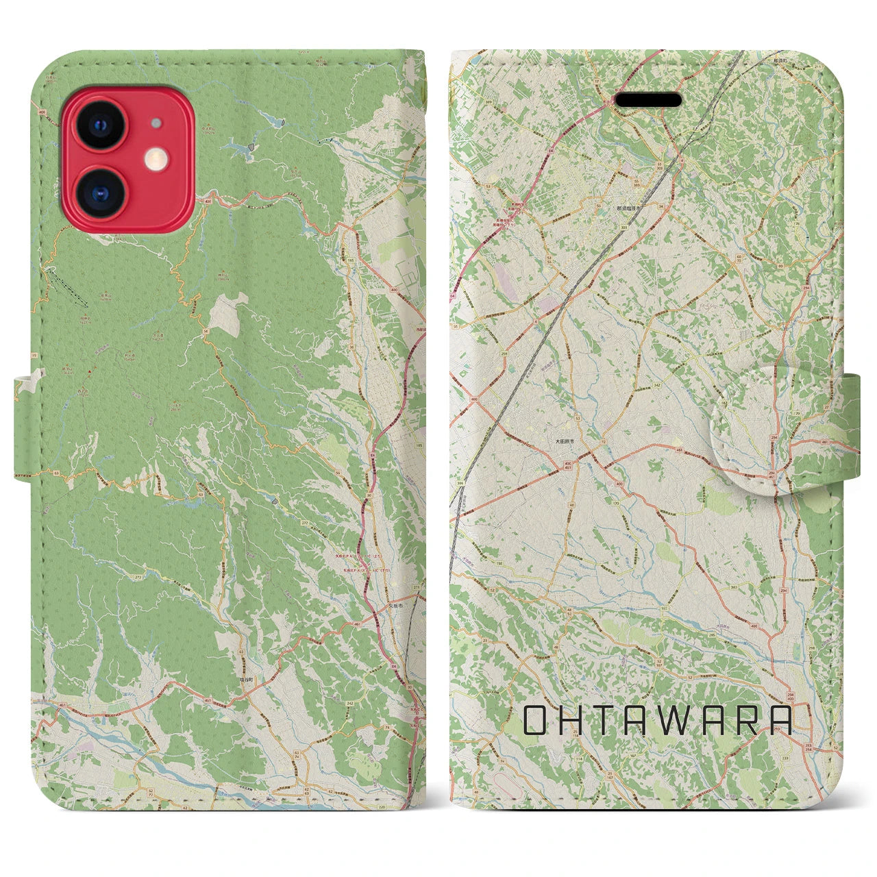 【大田原(栃木県)】地図柄iPhoneケース(手帳タイプ)ナチュラル・iPhone 11 用