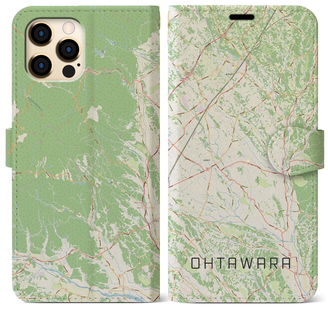【大田原(栃木県)】地図柄iPhoneケース(手帳タイプ)ナチュラル・iPhone 12 Pro Max 用