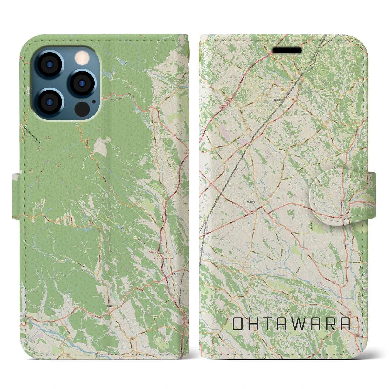 【大田原(栃木県)】地図柄iPhoneケース(手帳タイプ)ナチュラル・iPhone 12 / 12 Pro 用