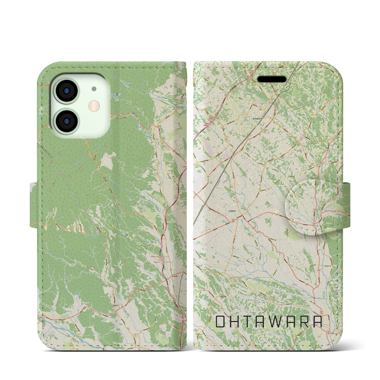 【大田原(栃木県)】地図柄iPhoneケース(手帳タイプ)ナチュラル・iPhone 12 mini 用