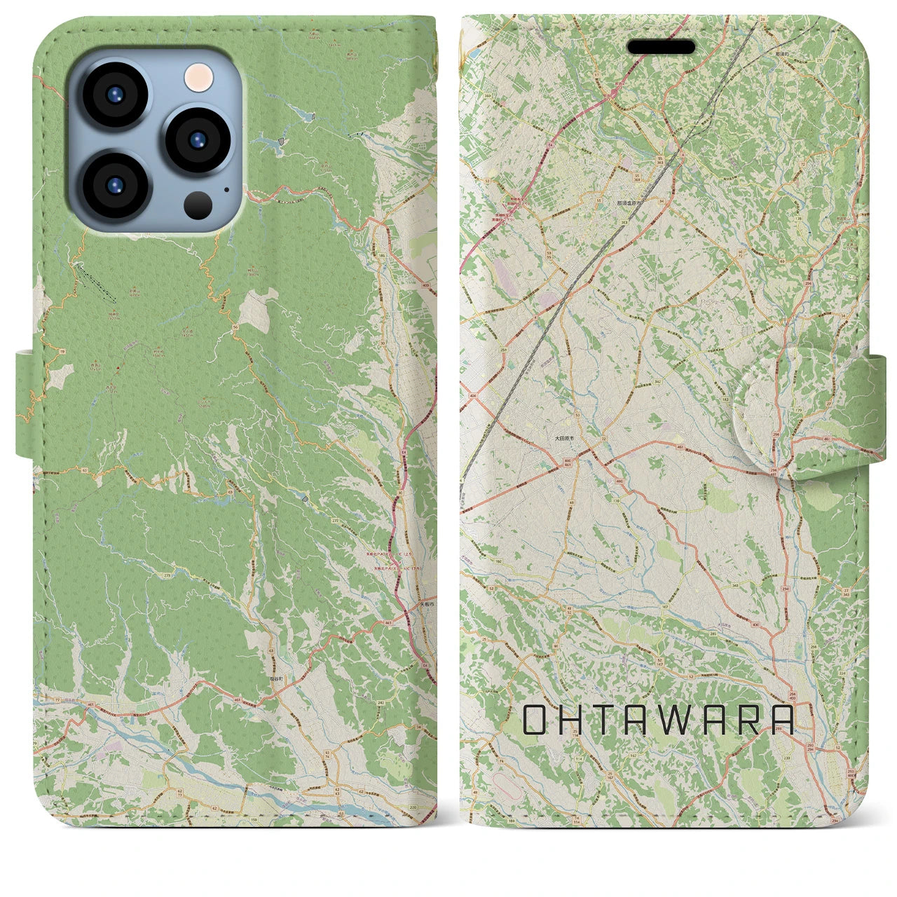 【大田原(栃木県)】地図柄iPhoneケース(手帳タイプ)ナチュラル・iPhone 13 Pro Max 用