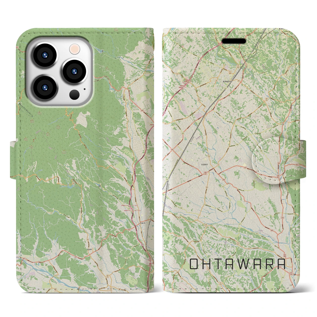 【大田原(栃木県)】地図柄iPhoneケース(手帳タイプ)ナチュラル・iPhone 13 Pro 用
