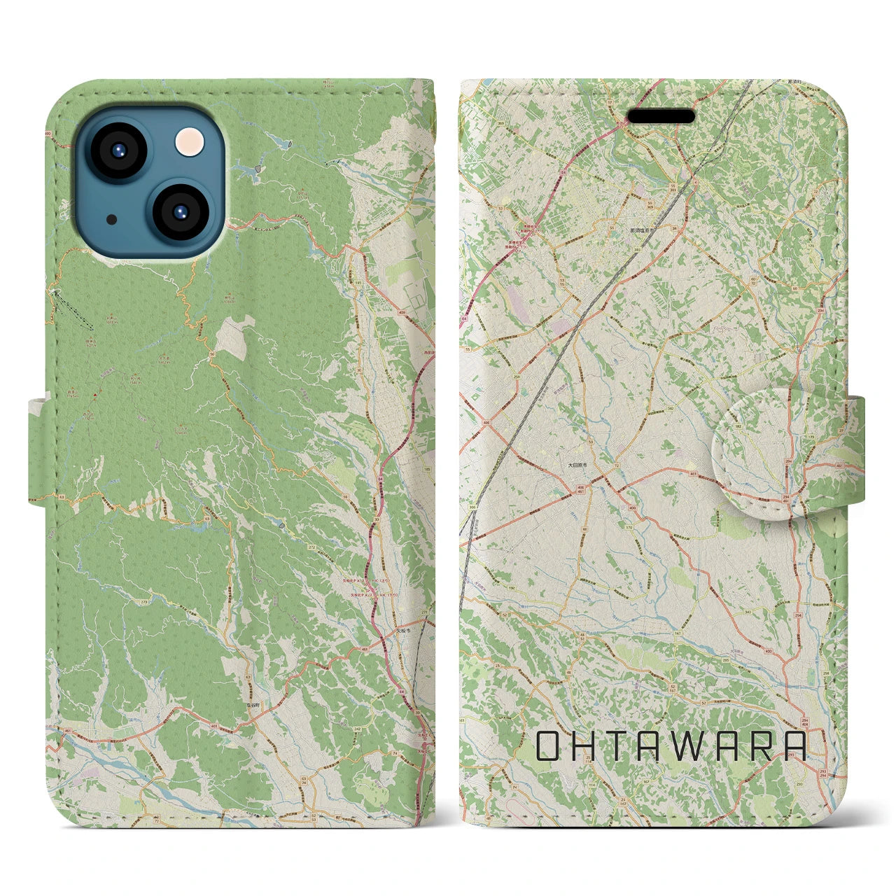 【大田原(栃木県)】地図柄iPhoneケース(手帳タイプ)ナチュラル・iPhone 13 用