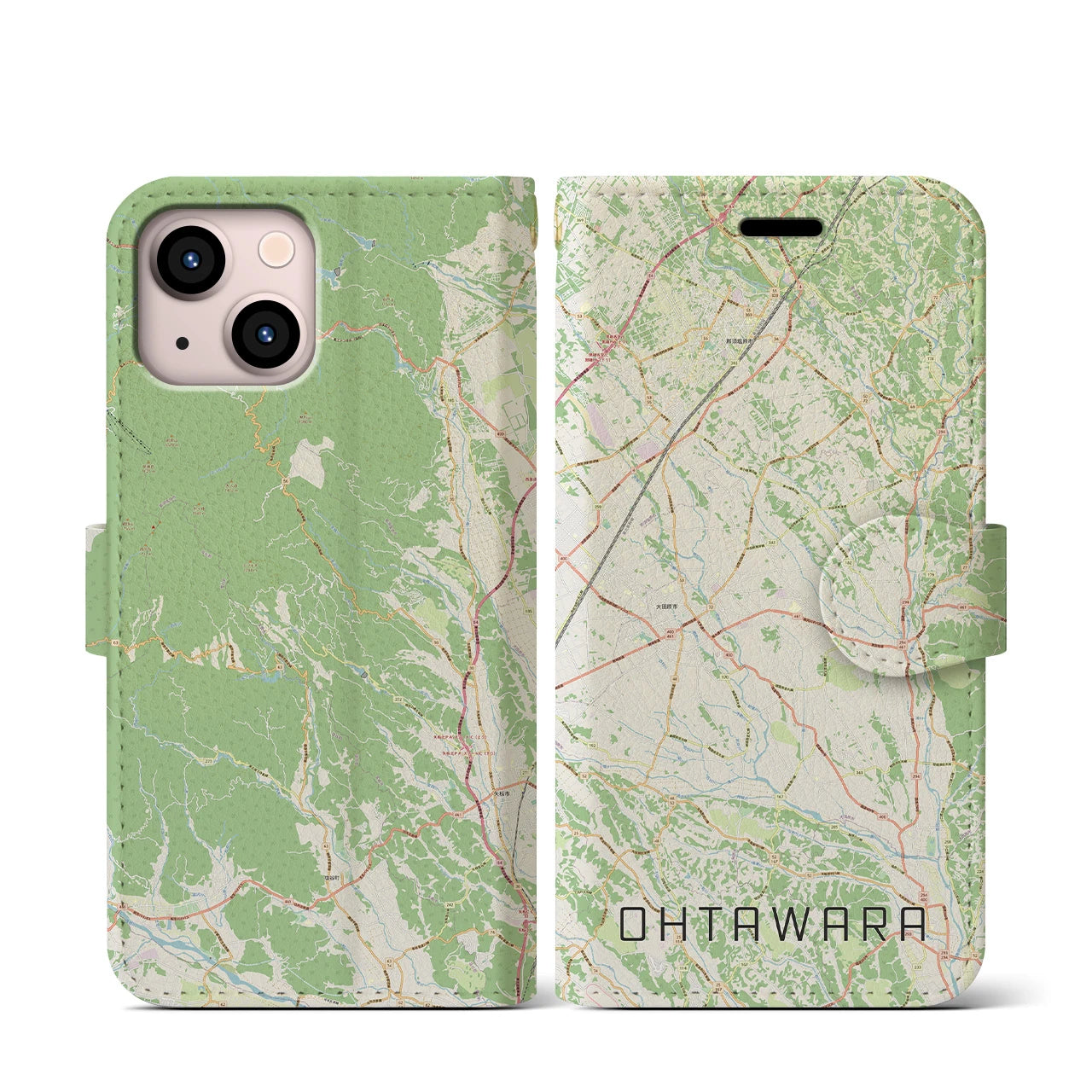 【大田原(栃木県)】地図柄iPhoneケース(手帳タイプ)ナチュラル・iPhone 13 mini 用