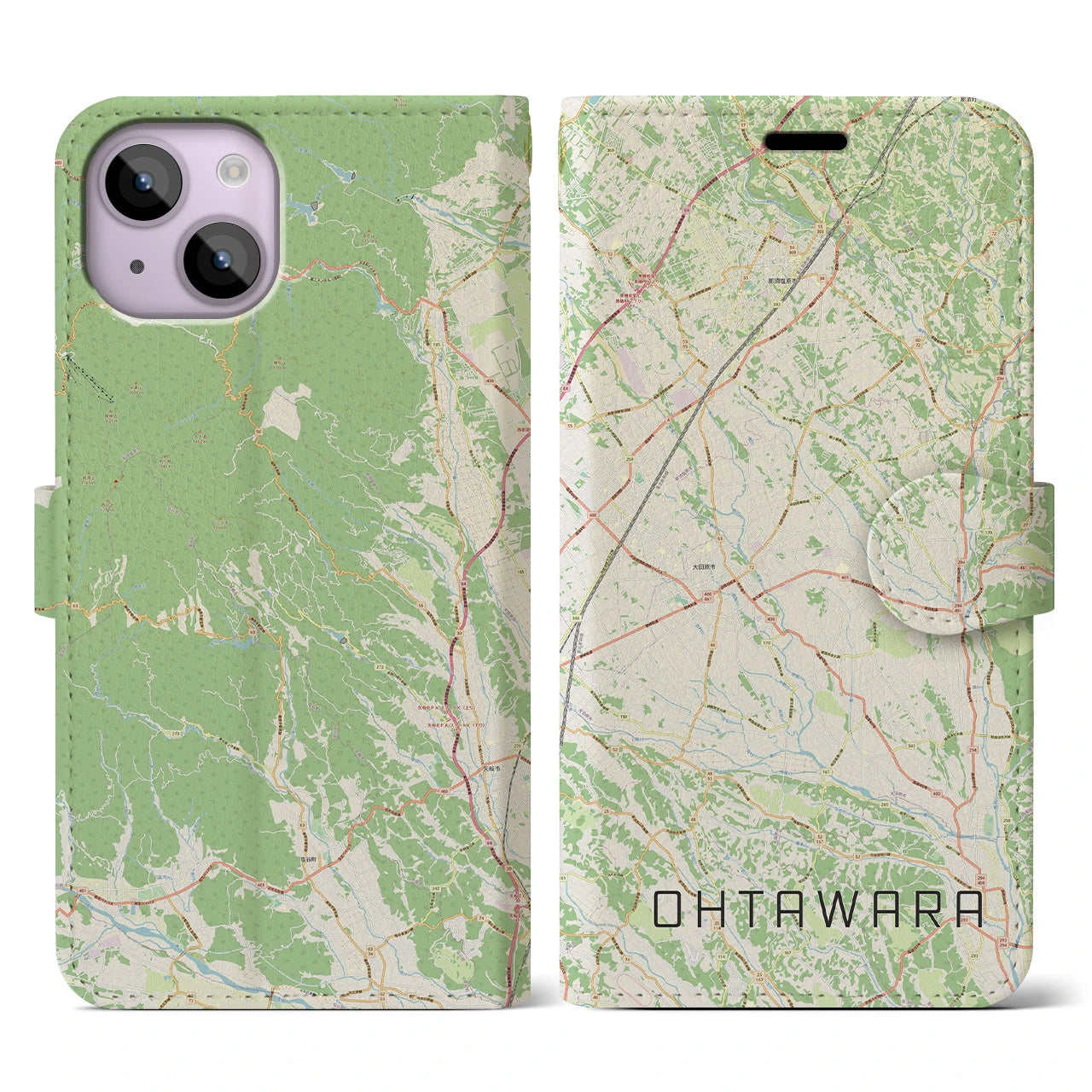 【大田原(栃木県)】地図柄iPhoneケース(手帳タイプ)ナチュラル・iPhone 14 用