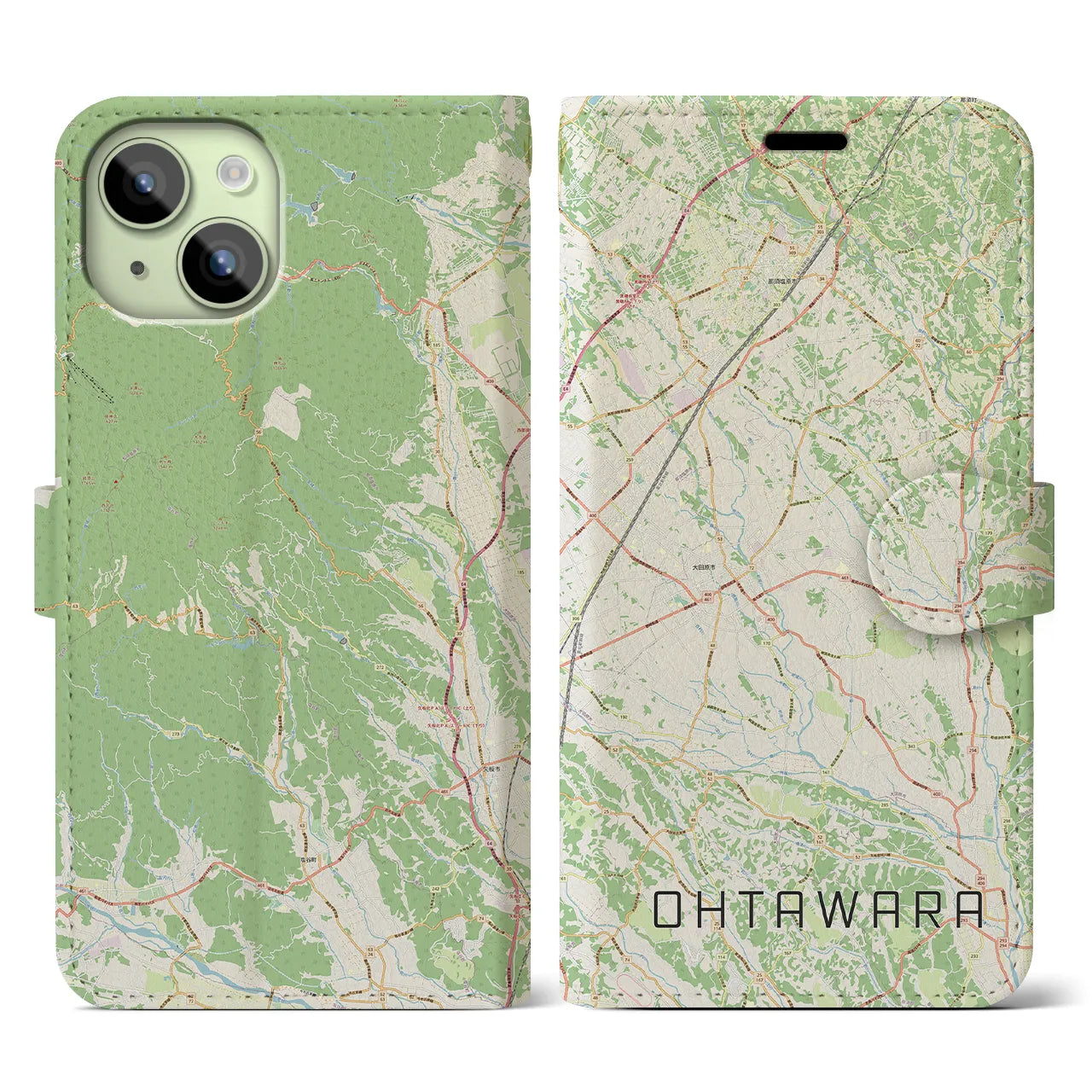 【大田原(栃木県)】地図柄iPhoneケース(手帳タイプ)ナチュラル・iPhone 15 用