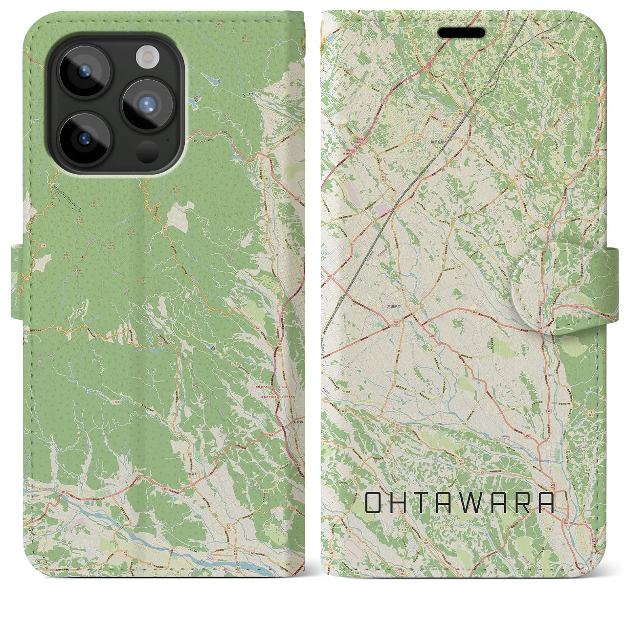【大田原(栃木県)】地図柄iPhoneケース(手帳タイプ)ナチュラル・iPhone 15 Pro Max 用