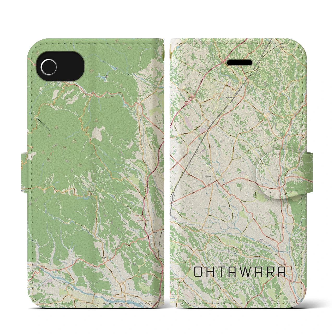 【大田原(栃木県)】地図柄iPhoneケース(手帳タイプ)ナチュラル・iPhone SE(第3 / 第2世代) / 8 / 7 / 6s / 6 用