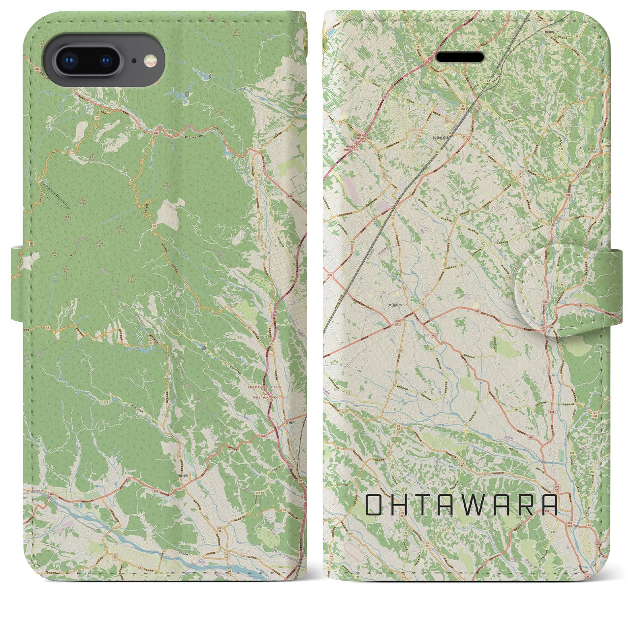 【大田原(栃木県)】地図柄iPhoneケース(手帳タイプ)ナチュラル・iPhone 8Plus /7Plus / 6sPlus / 6Plus 用