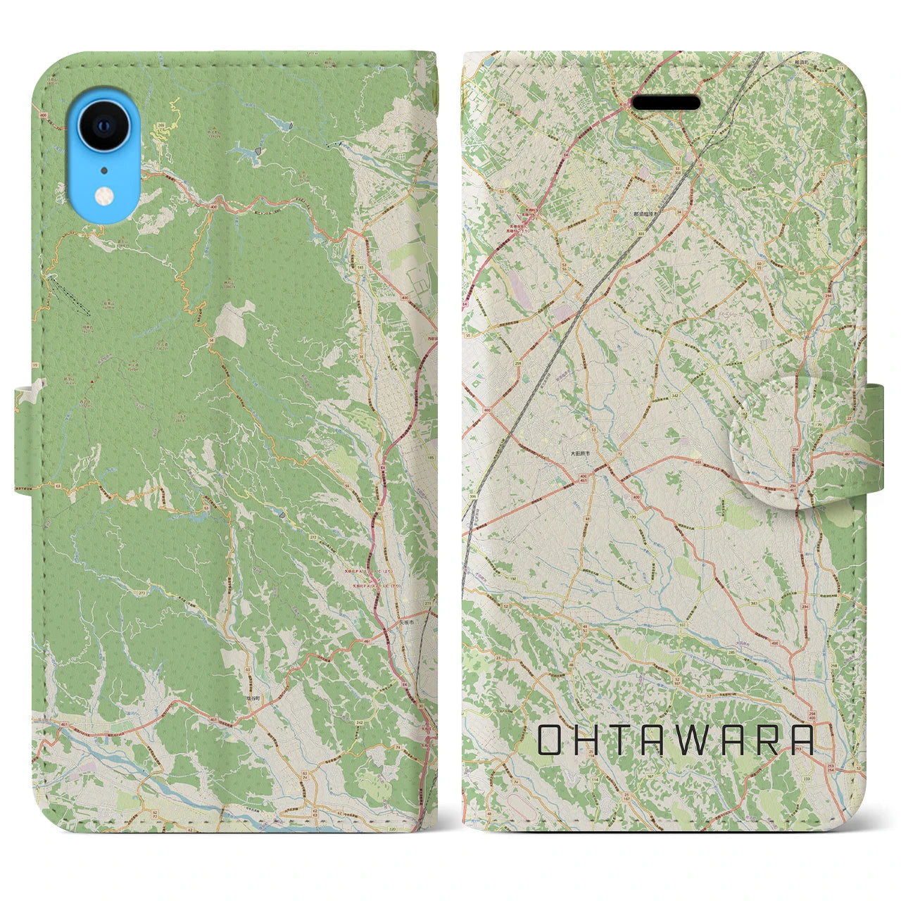 【大田原(栃木県)】地図柄iPhoneケース(手帳タイプ)ナチュラル・iPhone XR 用