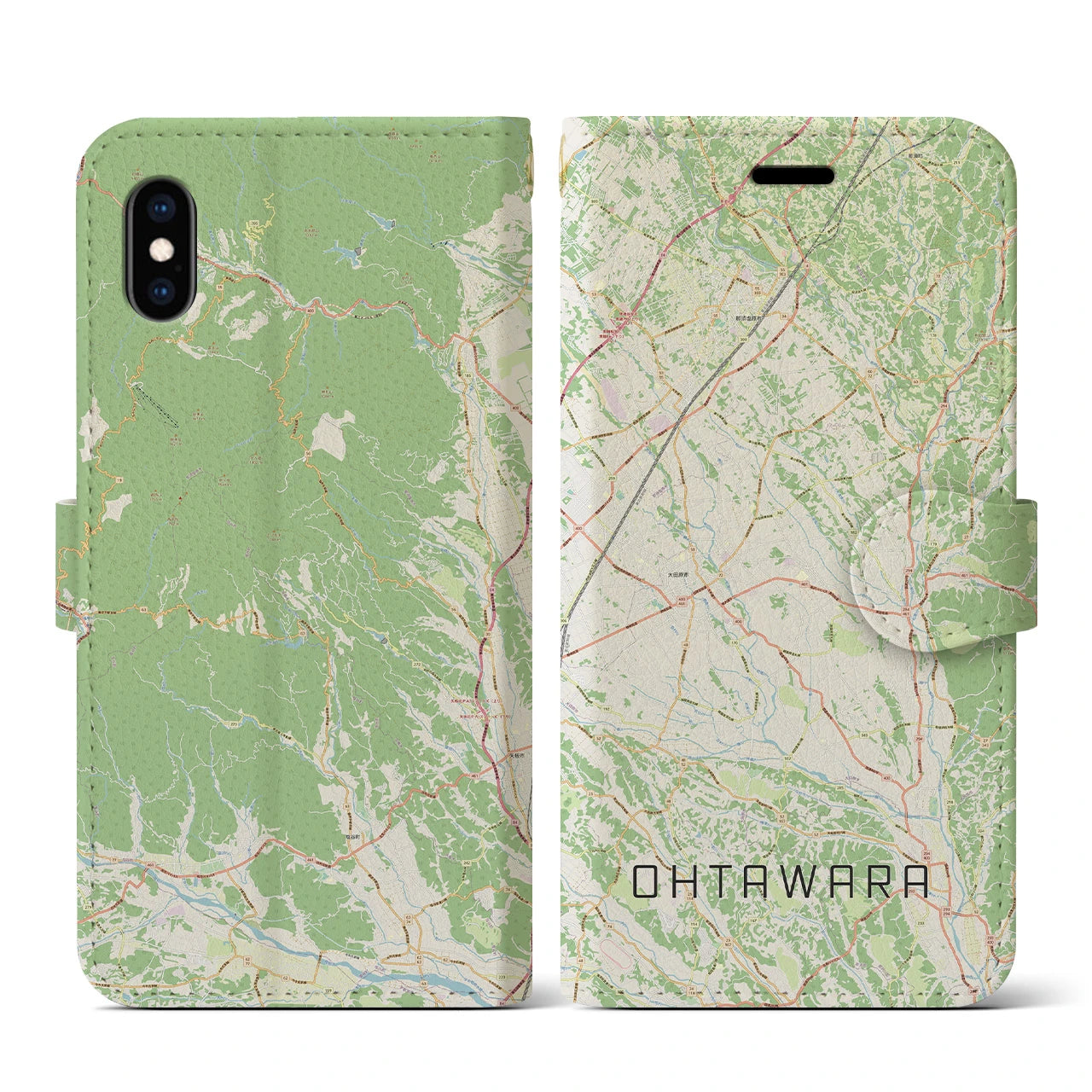 【大田原(栃木県)】地図柄iPhoneケース(手帳タイプ)ナチュラル・iPhone XS / X 用