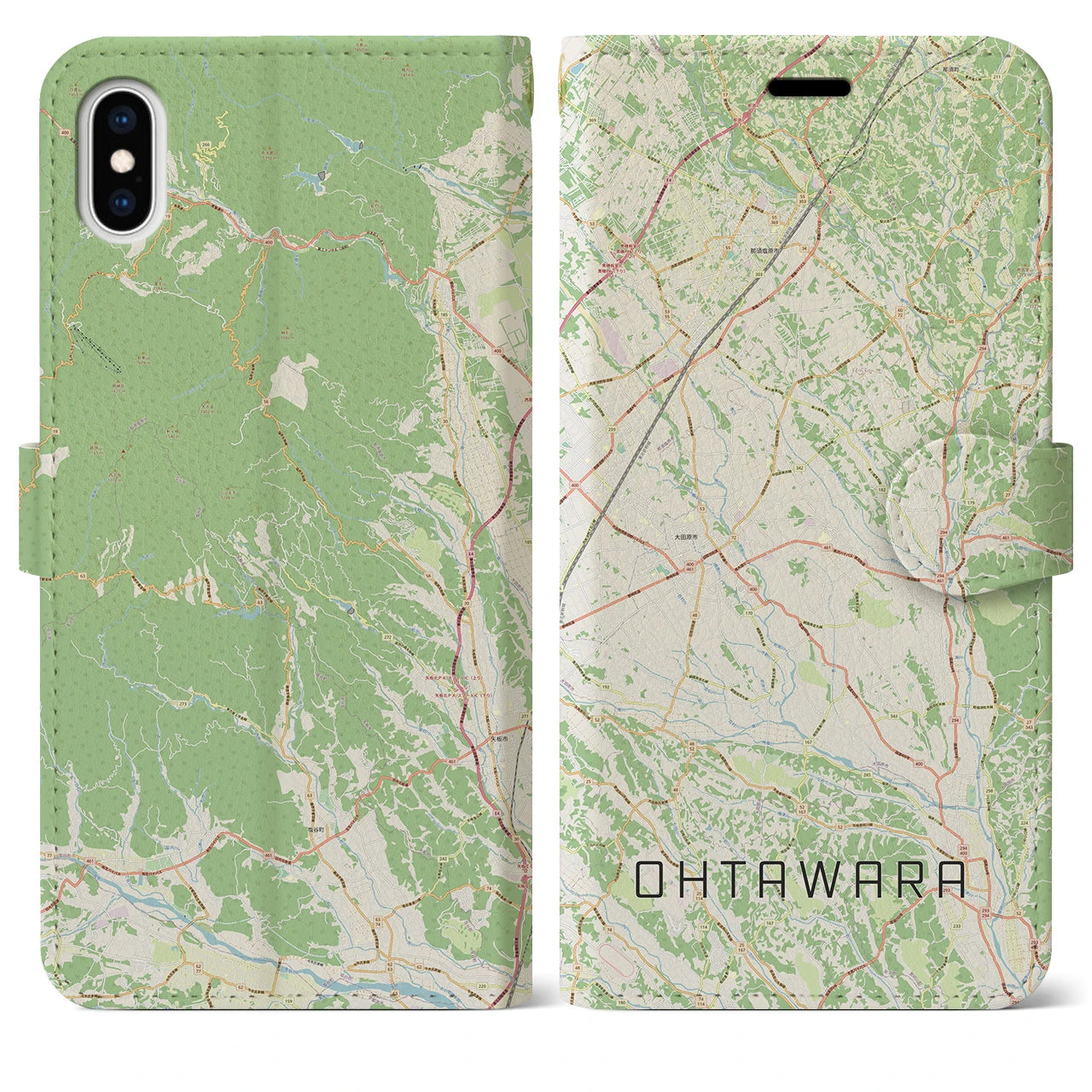【大田原(栃木県)】地図柄iPhoneケース(手帳タイプ)ナチュラル・iPhone XS Max 用