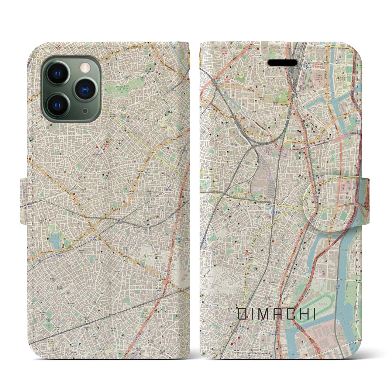 【大井町(東京都)】地図柄iPhoneケース(手帳タイプ)ナチュラル・iPhone 11 Pro 用