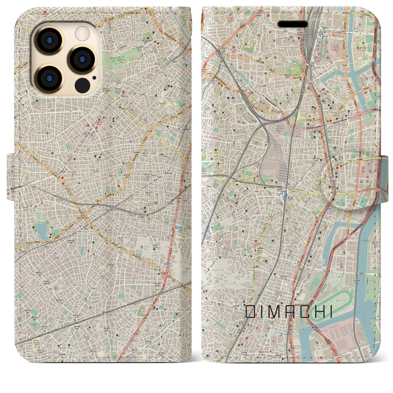 【大井町(東京都)】地図柄iPhoneケース(手帳タイプ)ナチュラル・iPhone 12 Pro Max 用
