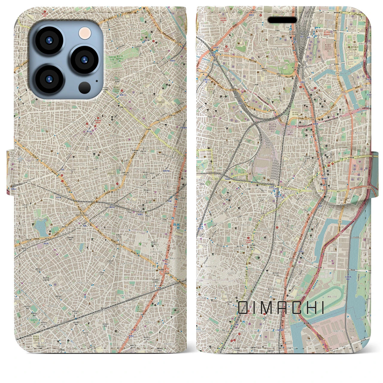 【大井町(東京都)】地図柄iPhoneケース(手帳タイプ)ナチュラル・iPhone 13 Pro Max 用