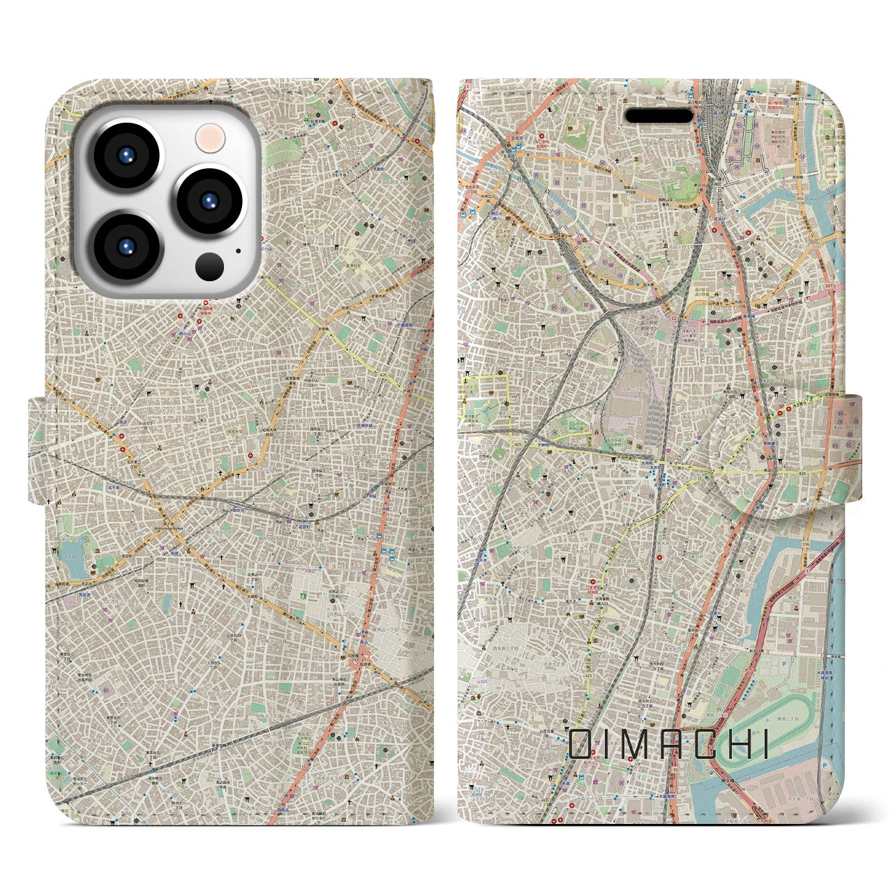 【大井町(東京都)】地図柄iPhoneケース(手帳タイプ)ナチュラル・iPhone 13 Pro 用