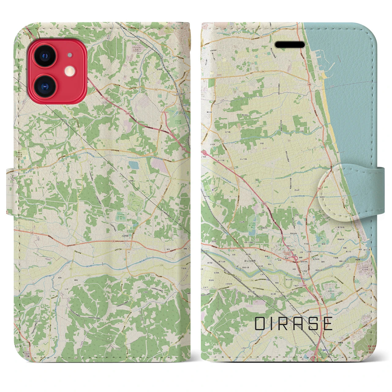 【おいらせ(青森県)】地図柄iPhoneケース(手帳タイプ)ナチュラル・iPhone 11 用