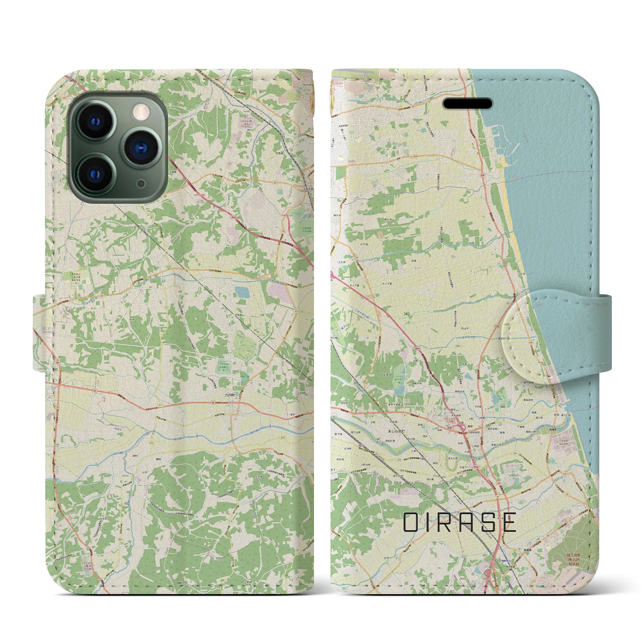 【おいらせ(青森県)】地図柄iPhoneケース(手帳タイプ)ナチュラル・iPhone 11 Pro 用