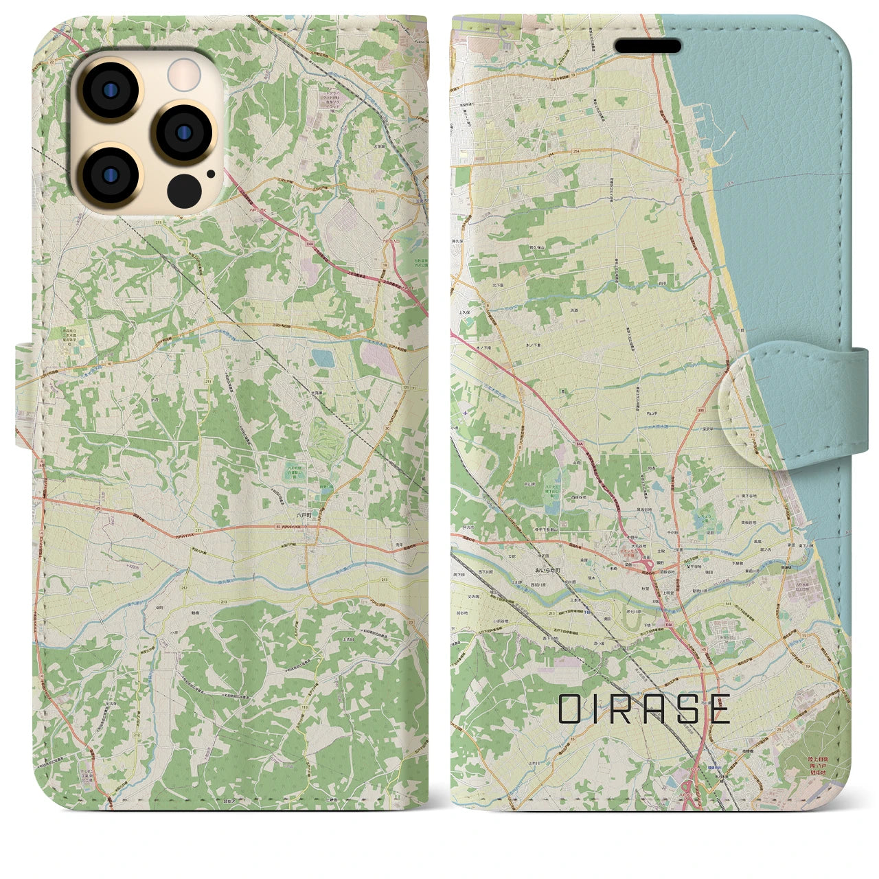 【おいらせ(青森県)】地図柄iPhoneケース(手帳タイプ)ナチュラル・iPhone 12 Pro Max 用