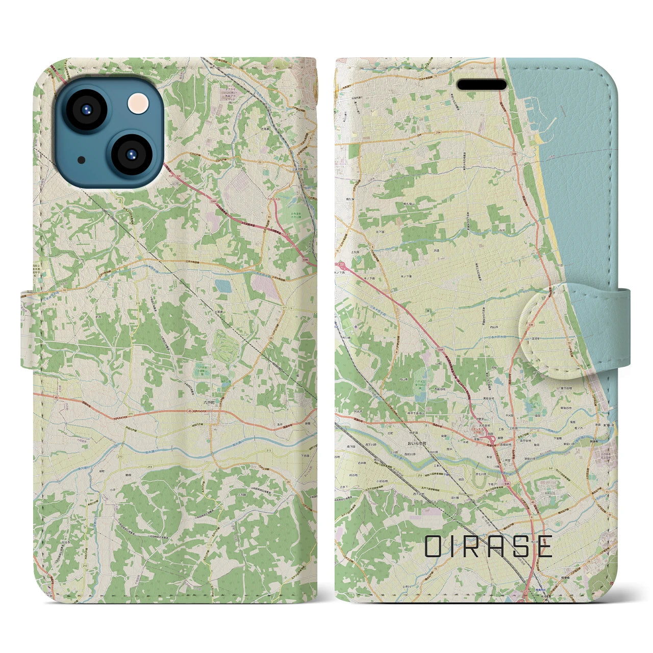 【おいらせ(青森県)】地図柄iPhoneケース(手帳タイプ)ナチュラル・iPhone 13 用