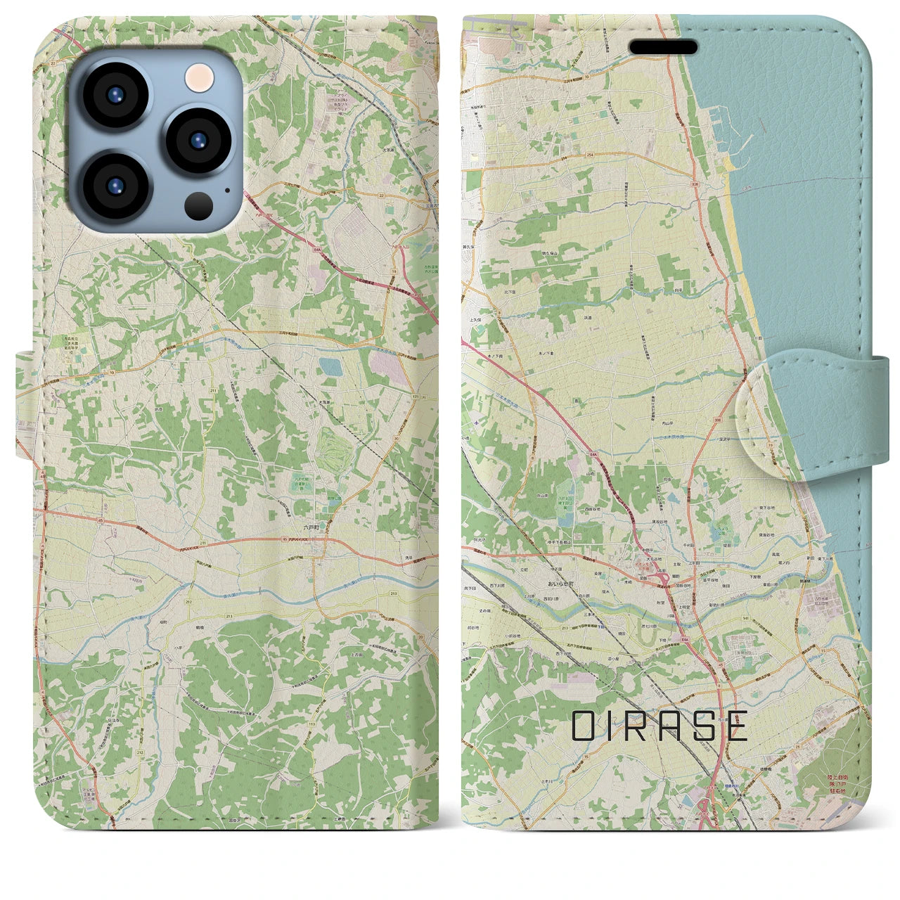【おいらせ(青森県)】地図柄iPhoneケース(手帳タイプ)ナチュラル・iPhone 13 Pro Max 用