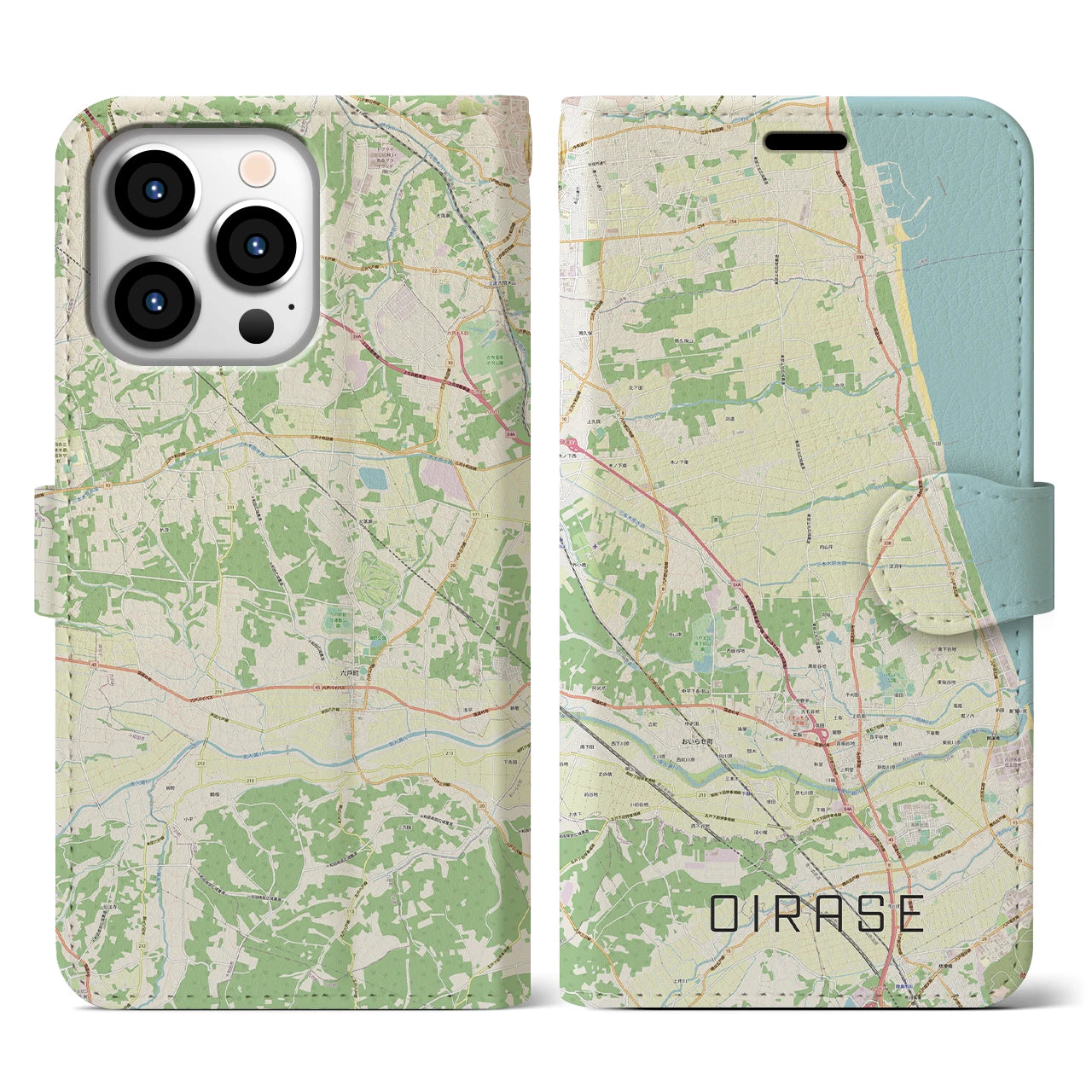 【おいらせ(青森県)】地図柄iPhoneケース(手帳タイプ)ナチュラル・iPhone 13 Pro 用