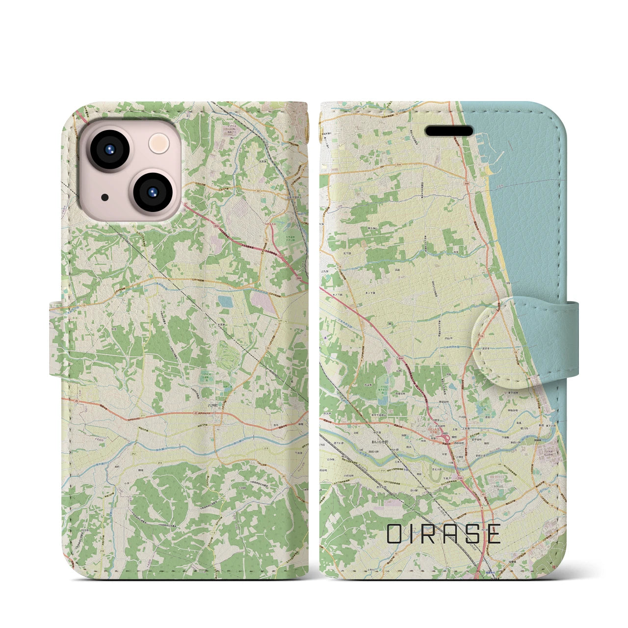 【おいらせ(青森県)】地図柄iPhoneケース(手帳タイプ)ナチュラル・iPhone 13 mini 用
