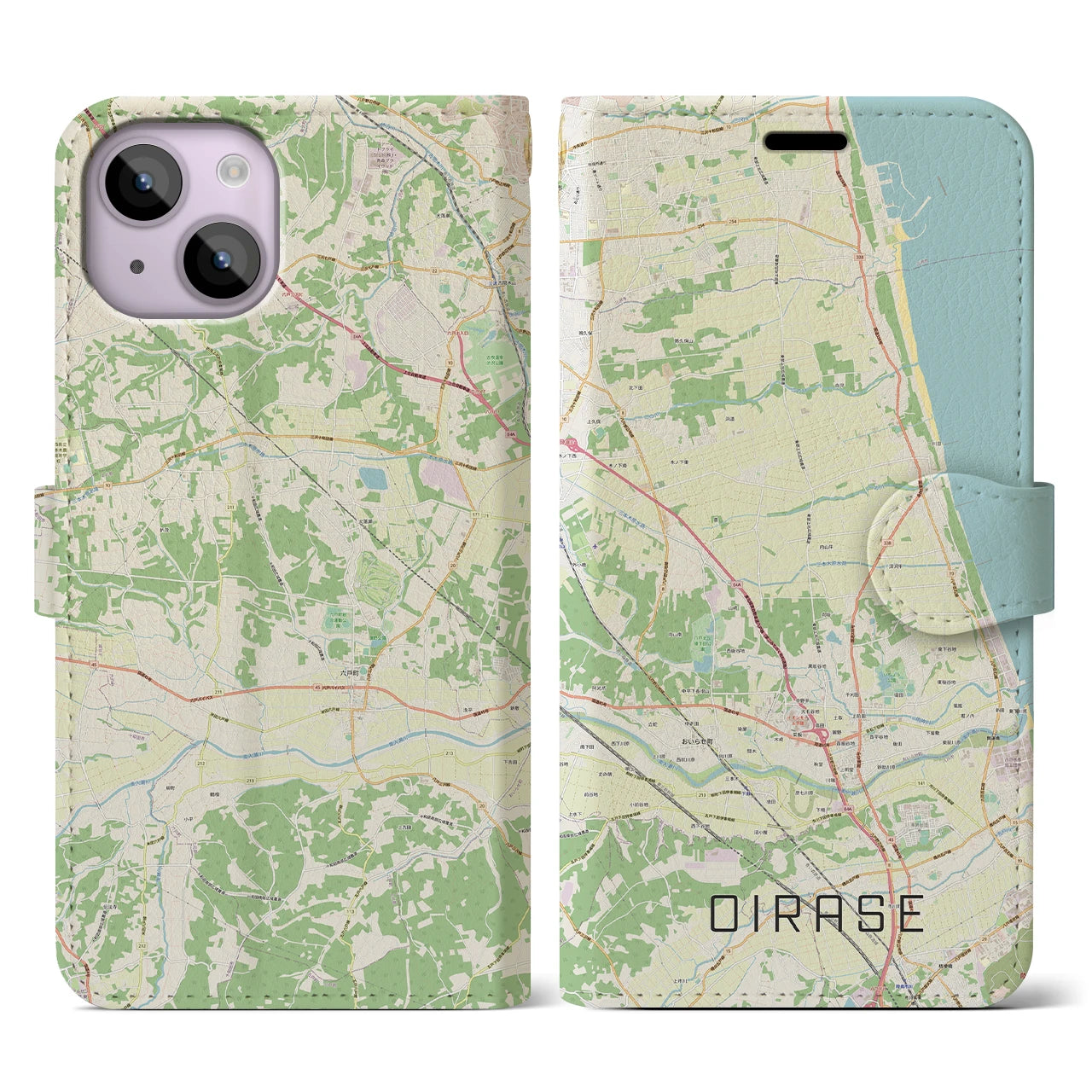 【おいらせ(青森県)】地図柄iPhoneケース(手帳タイプ)ナチュラル・iPhone 14 用