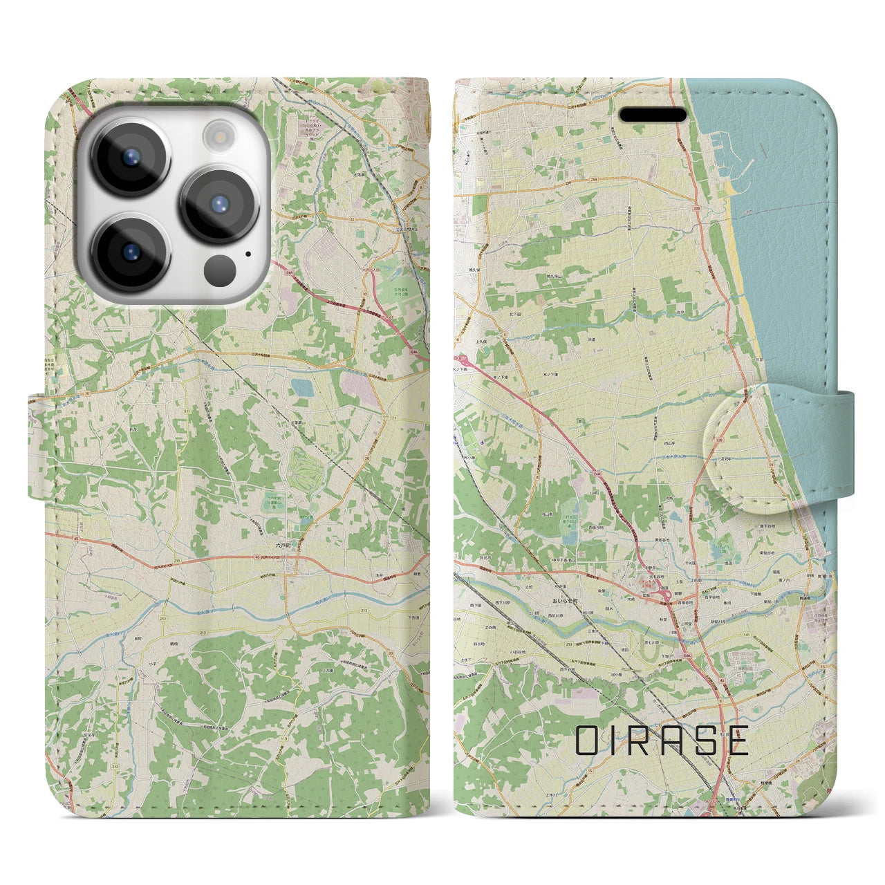 【おいらせ(青森県)】地図柄iPhoneケース(手帳タイプ)ナチュラル・iPhone 14 Pro 用