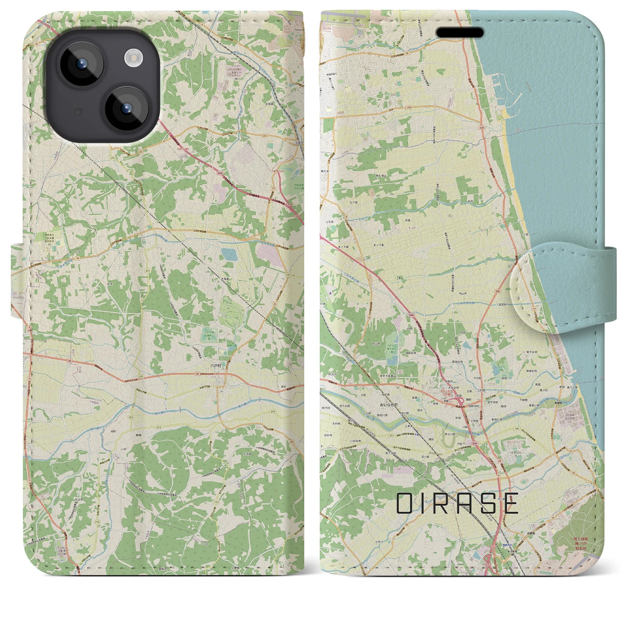 【おいらせ(青森県)】地図柄iPhoneケース(手帳タイプ)ナチュラル・iPhone 14 Plus 用