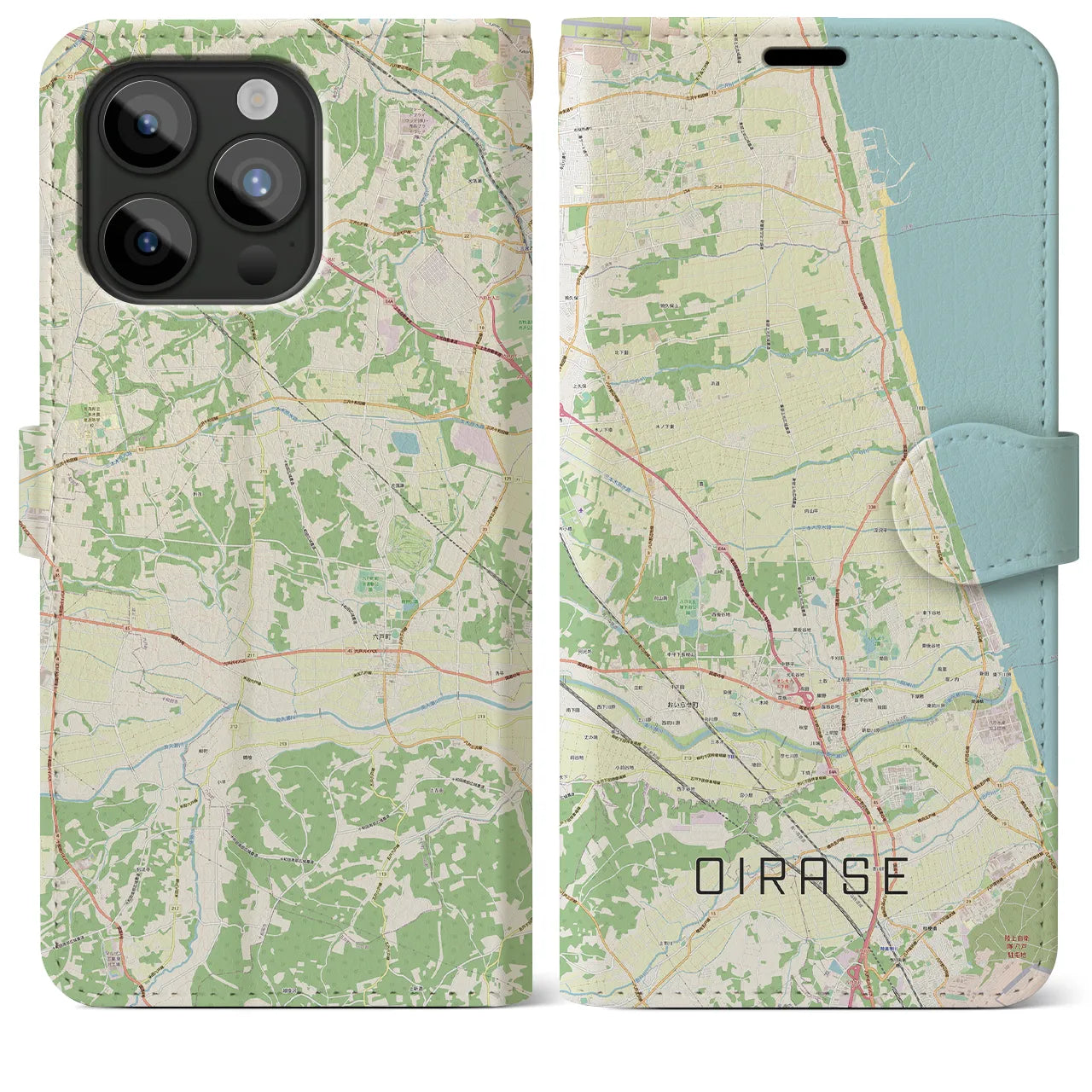 【おいらせ(青森県)】地図柄iPhoneケース(手帳タイプ)ナチュラル・iPhone 15 Pro Max 用