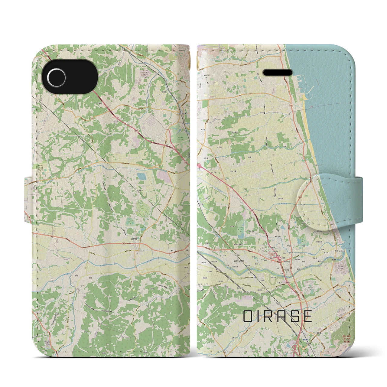 【おいらせ(青森県)】地図柄iPhoneケース(手帳タイプ)ナチュラル・iPhone SE(第3 / 第2世代) / 8 / 7 / 6s / 6 用