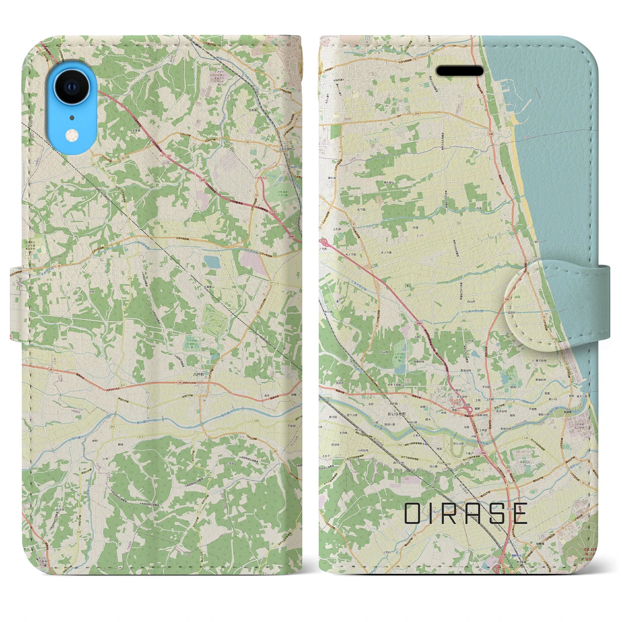 【おいらせ(青森県)】地図柄iPhoneケース(手帳タイプ)ナチュラル・iPhone XR 用