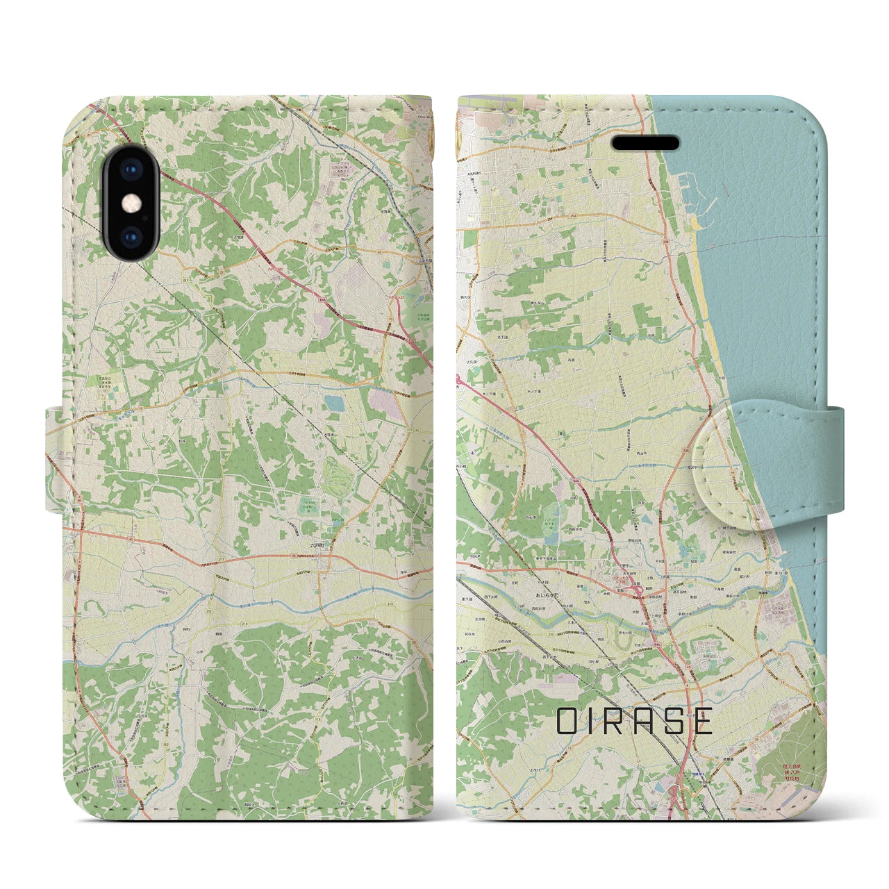 【おいらせ(青森県)】地図柄iPhoneケース(手帳タイプ)ナチュラル・iPhone XS / X 用