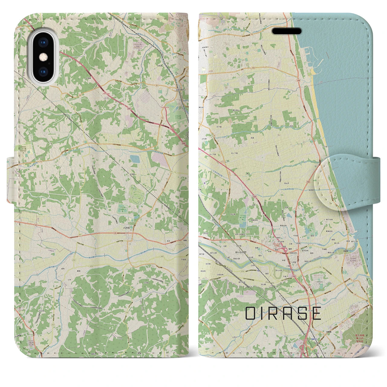 【おいらせ(青森県)】地図柄iPhoneケース(手帳タイプ)ナチュラル・iPhone XS Max 用