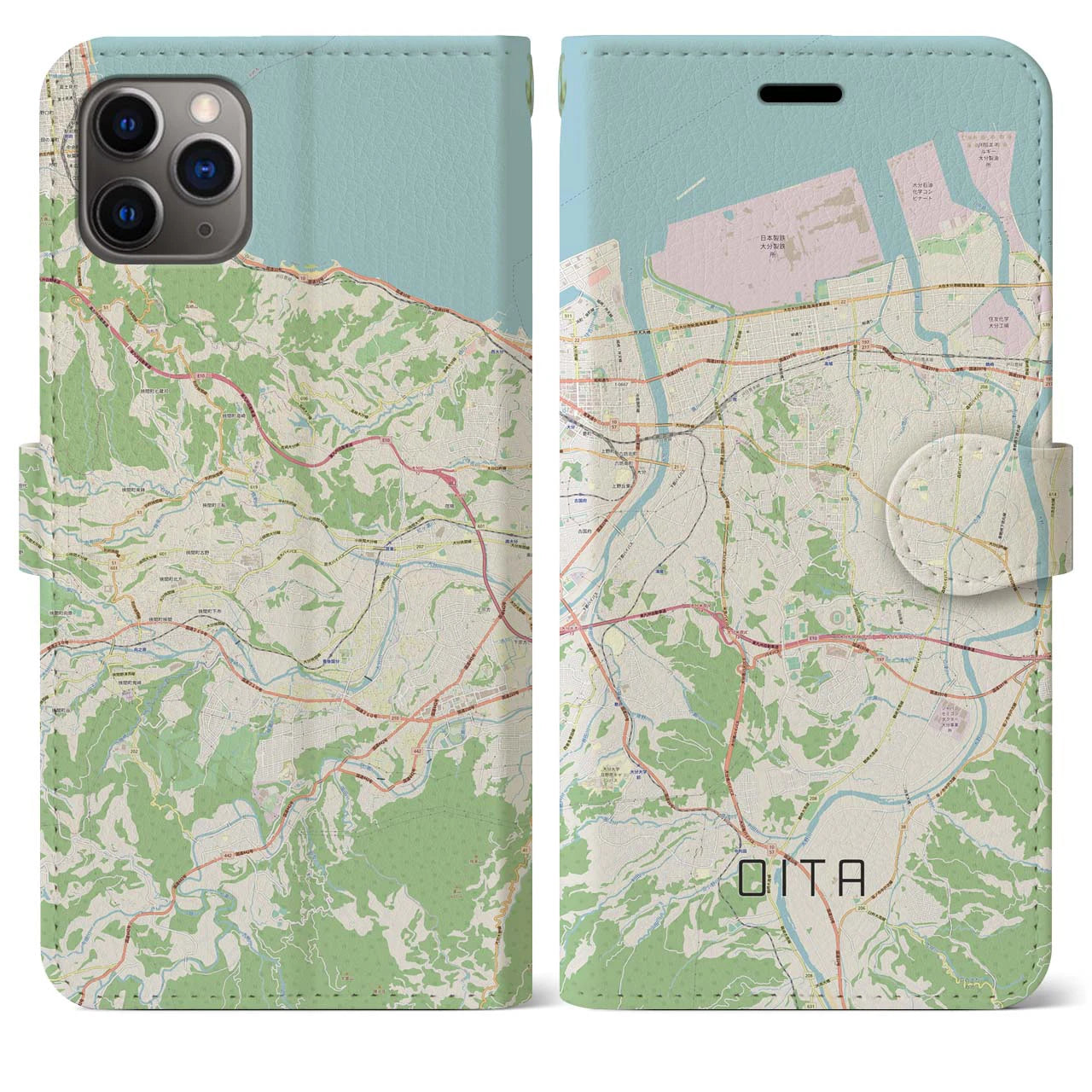 【大分(大分県)】地図柄iPhoneケース(手帳タイプ)ナチュラル・iPhone 11 Pro Max 用