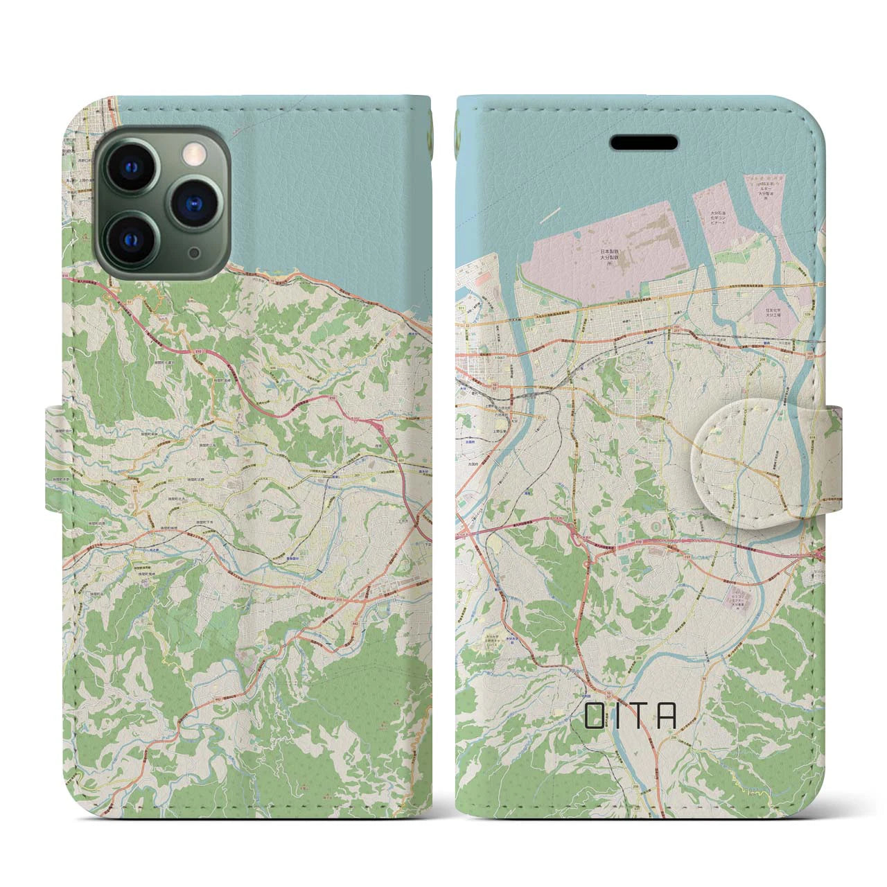 【大分(大分県)】地図柄iPhoneケース(手帳タイプ)ナチュラル・iPhone 11 Pro 用