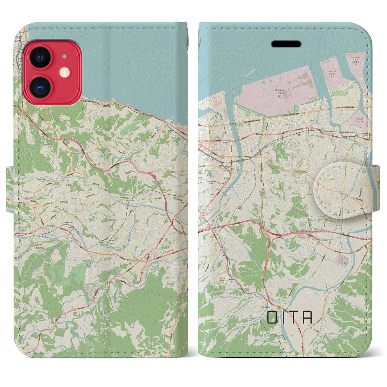 【大分(大分県)】地図柄iPhoneケース(手帳タイプ)ナチュラル・iPhone 11 用