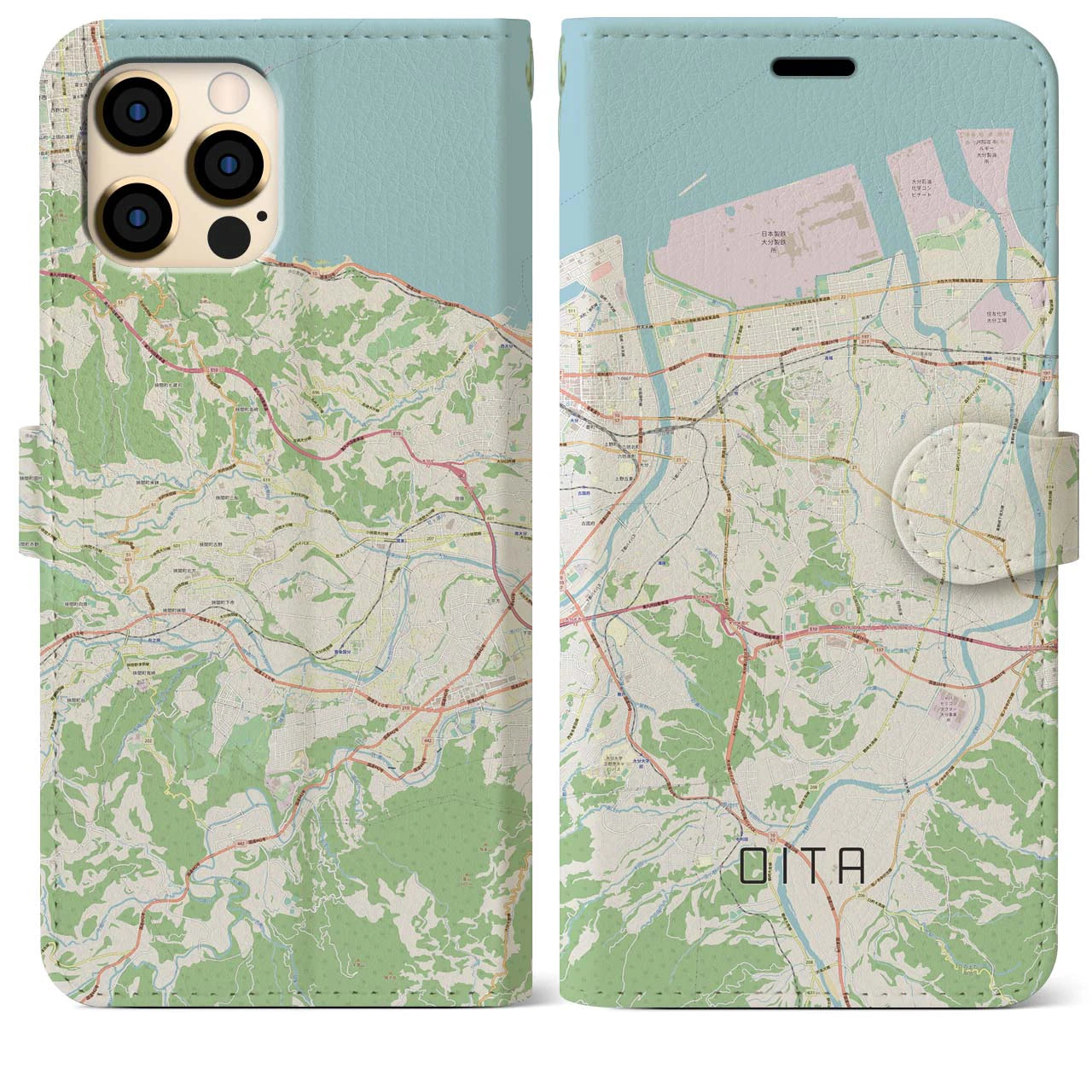 【大分(大分県)】地図柄iPhoneケース(手帳タイプ)ナチュラル・iPhone 12 Pro Max 用