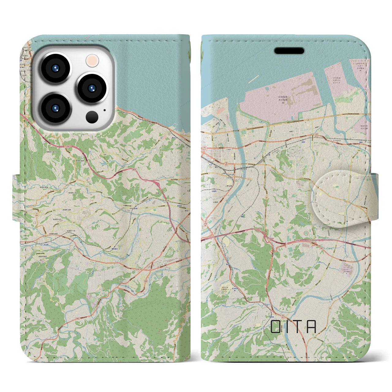 【大分(大分県)】地図柄iPhoneケース(手帳タイプ)ナチュラル・iPhone 13 Pro 用