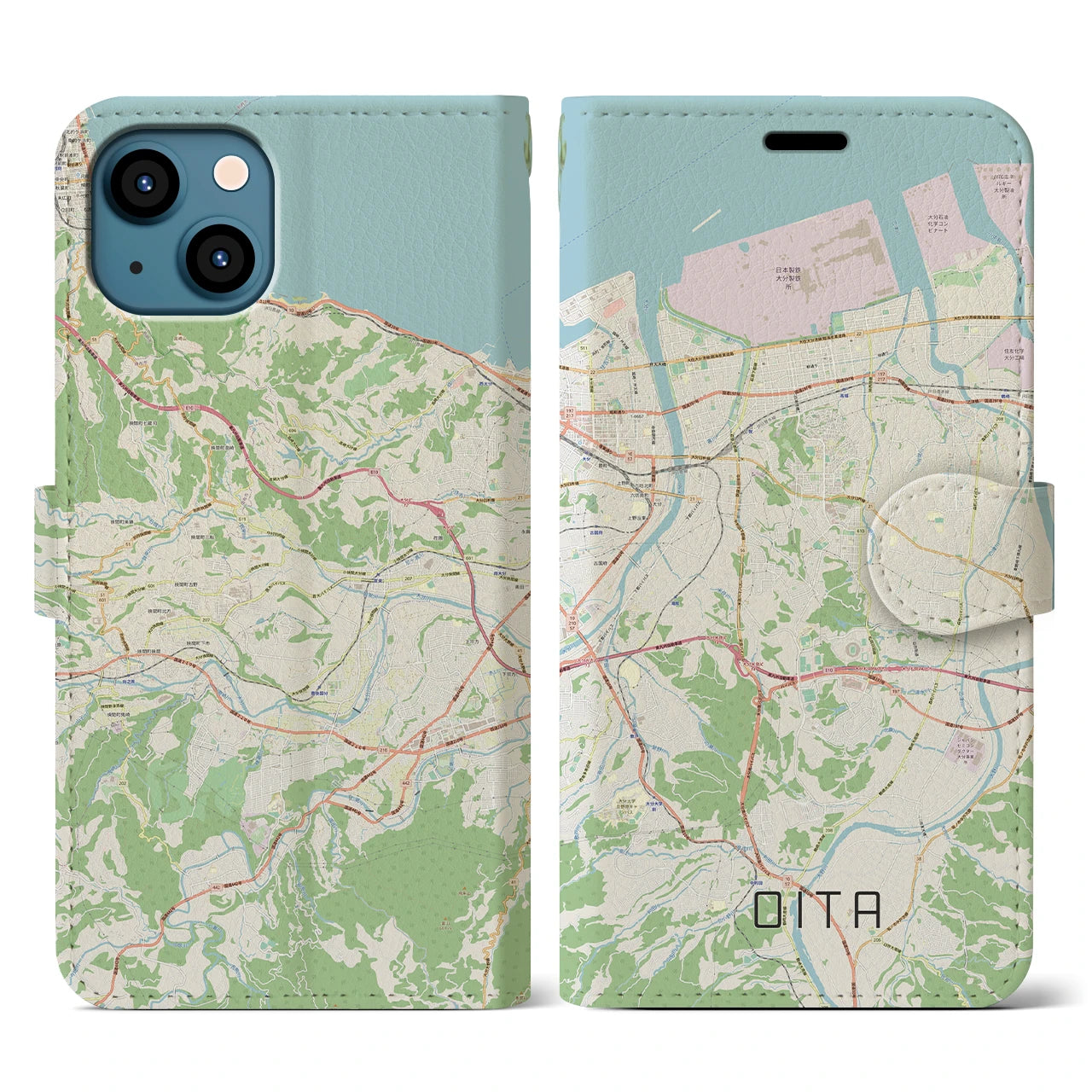 【大分(大分県)】地図柄iPhoneケース(手帳タイプ)ナチュラル・iPhone 13 用