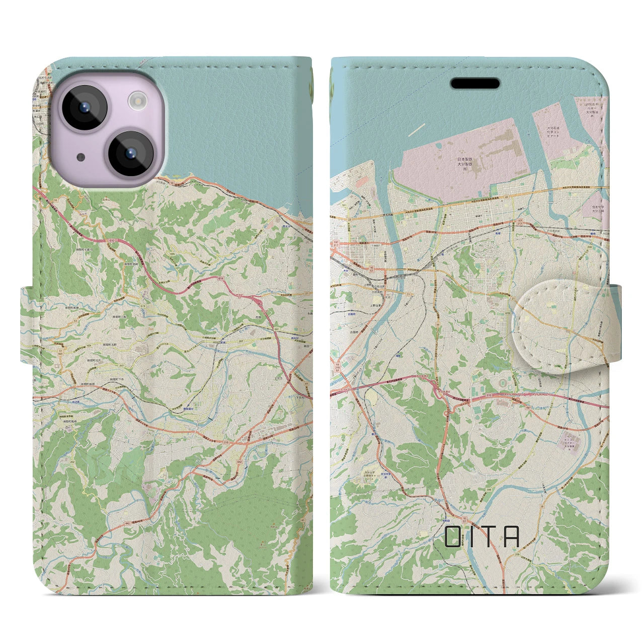 【大分(大分県)】地図柄iPhoneケース(手帳タイプ)ナチュラル・iPhone 14 用
