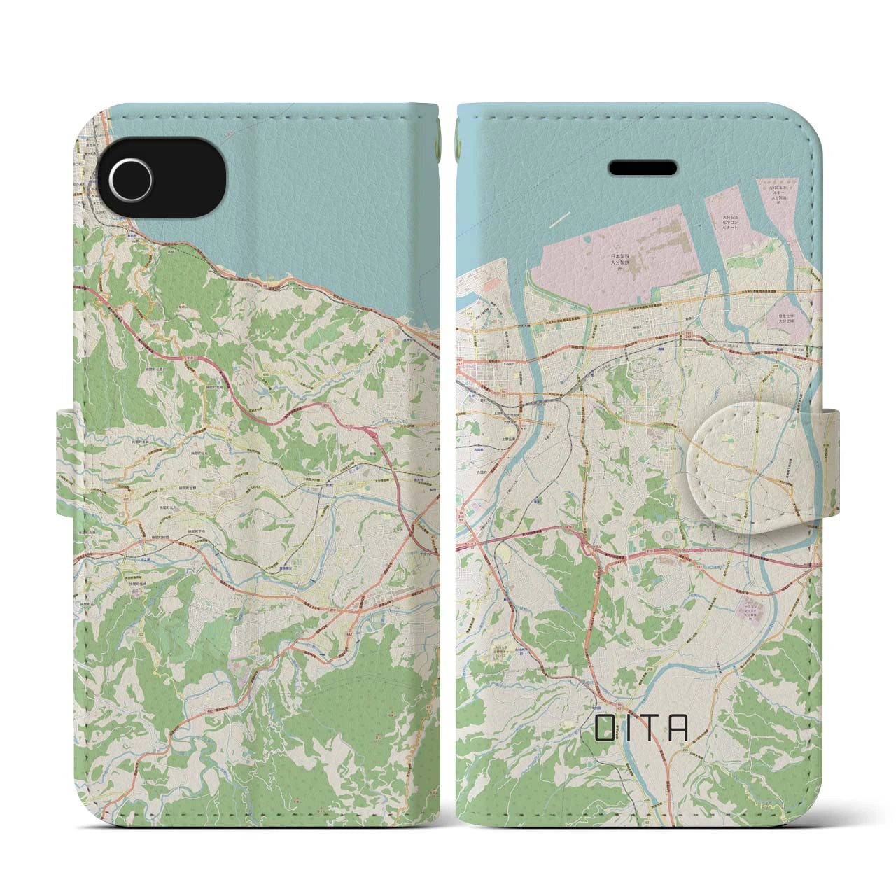 【大分(大分県)】地図柄iPhoneケース(手帳タイプ)ナチュラル・iPhone SE(第3 / 第2世代) / 8 / 7 / 6s / 6 用