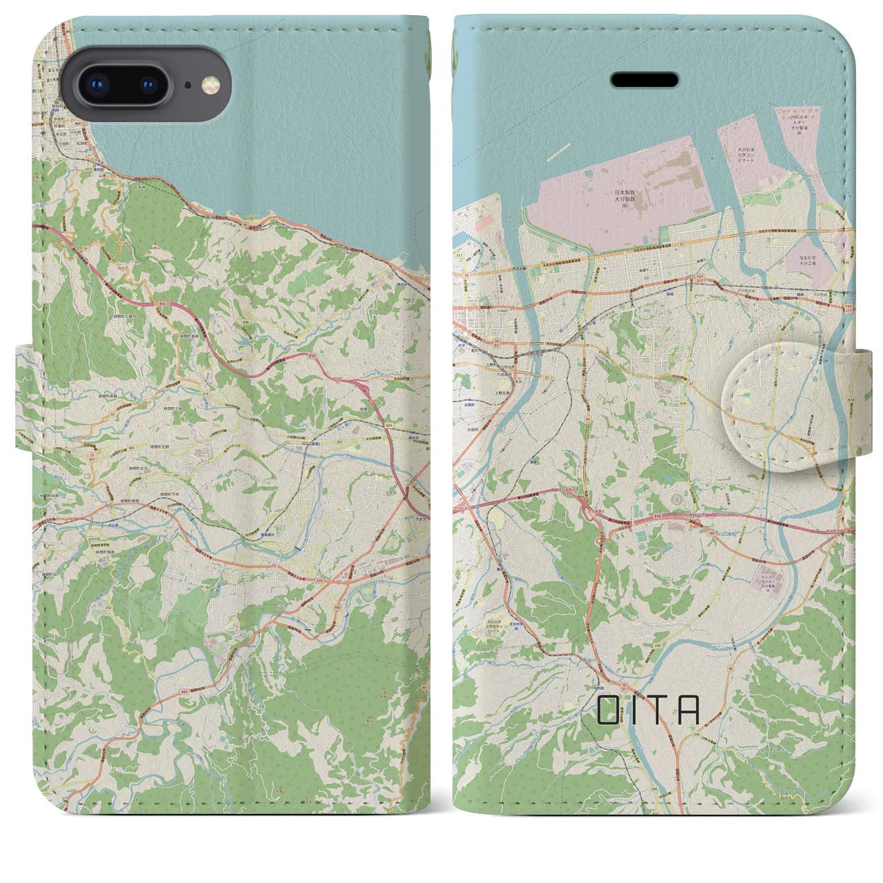 【大分(大分県)】地図柄iPhoneケース(手帳タイプ)ナチュラル・iPhone 8Plus /7Plus / 6sPlus / 6Plus 用